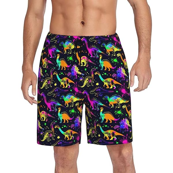 Ollabaky Pajama Shorts Mens Christmas Dinosaur Pajama Bottoms